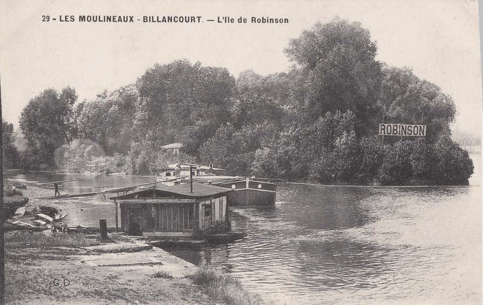 Robinson et le passeur, vu de l'autre rive, à Issy-les-Moulineaux