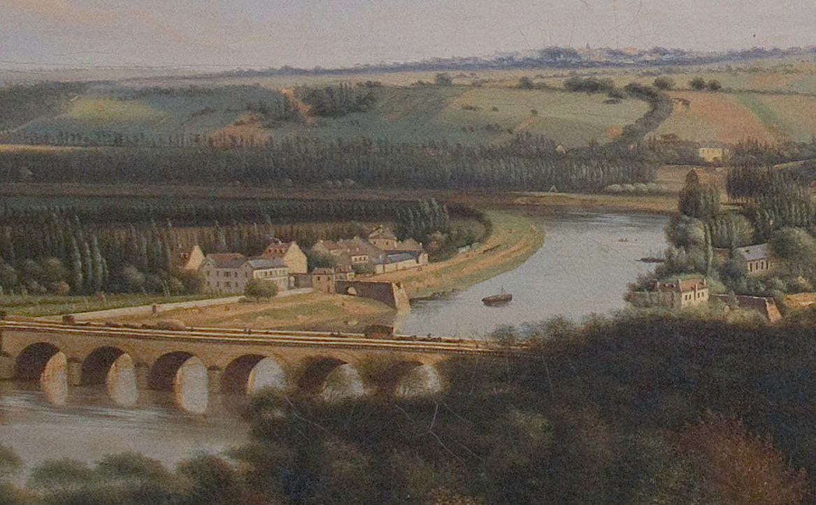 Hyacinthe Dunouy - Pont de Sèvres et ile Seguin-1821_détail